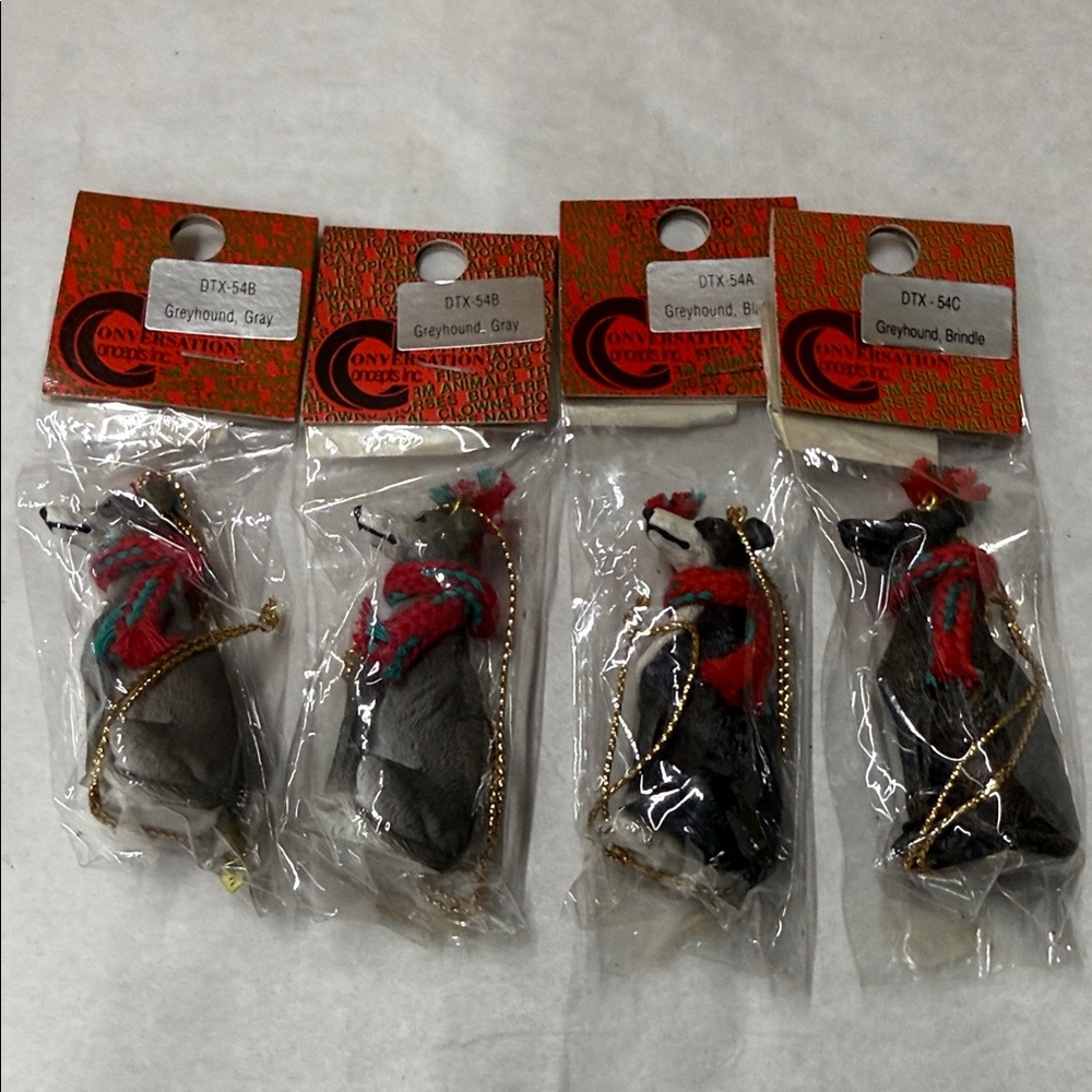 ⭐️4x Greyhound, miniature dog Christmas ornaments made by Conversation Concepts.